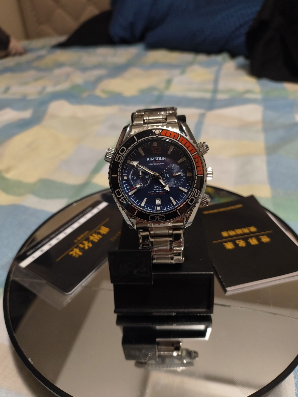 KIMSDUN Stainless Steel Men's Dive Watch - Blue Dial with Orange Accent